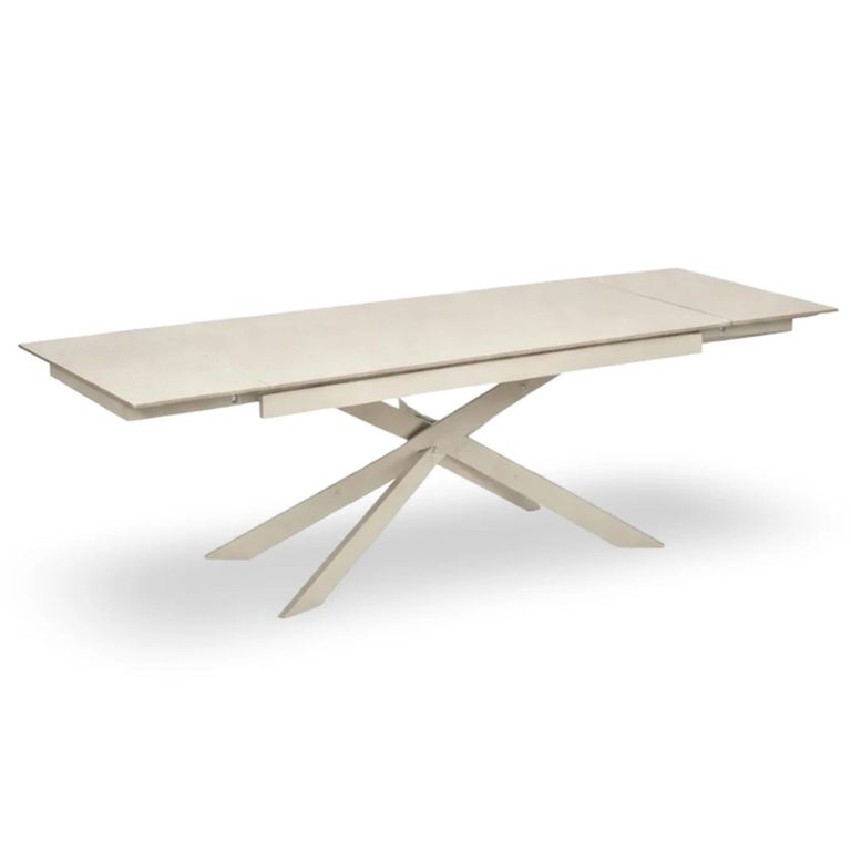 Osaka Extending Dining Table - 160cm-200cm - 6-8 Seater - Cream - Sintered Stone and Metal
