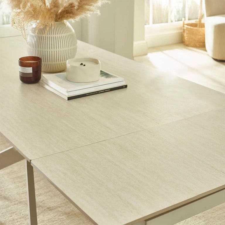 Osaka Extending Dining Table - 160cm-200cm - 6-8 Seater - Cream - Sintered Stone and Metal