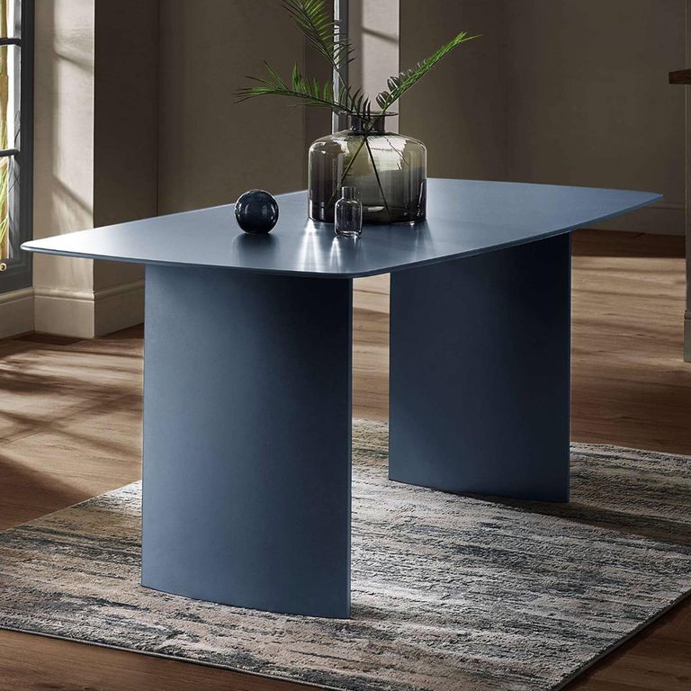 Element Dining Table - 180cm - 8 Seater - Matt Blue - Glass and Wood