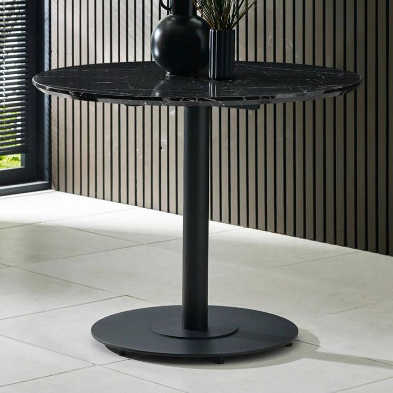 Luca Dining Table - 100cm - 4 Seater - Round - Black - Marble Effect and Metal
