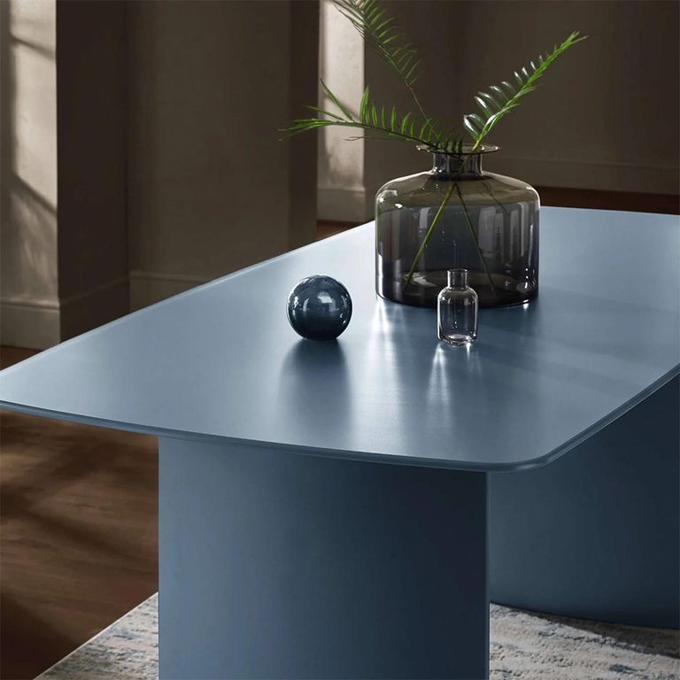Element Dining Table - 180cm - 8 Seater - Matt Blue - Glass and Wood