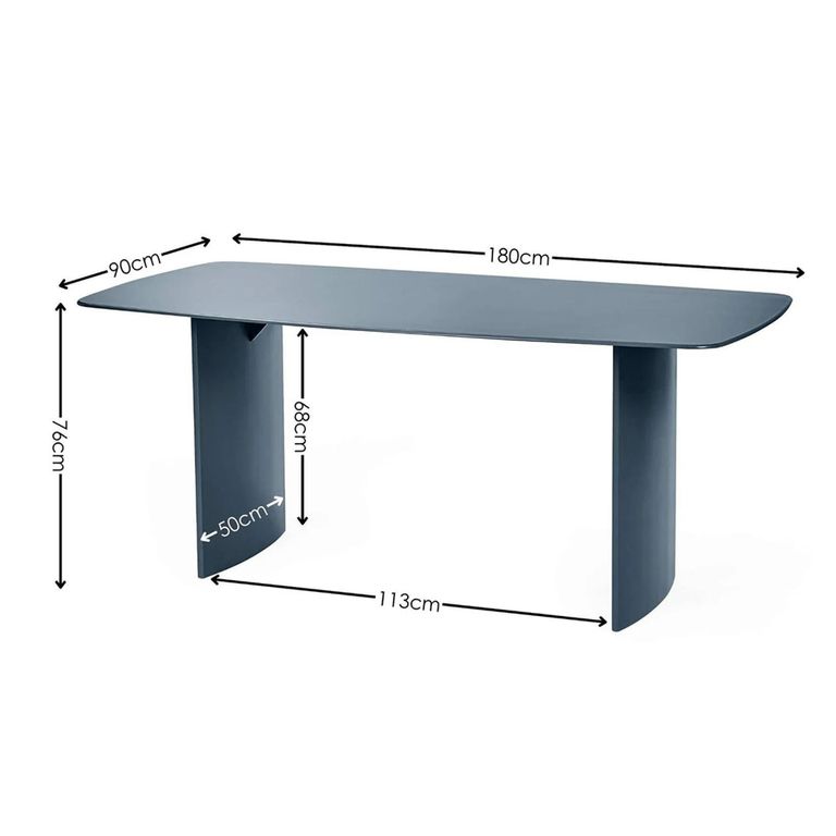 Element Dining Table - 180cm - 8 Seater - Matt Blue - Glass and Wood