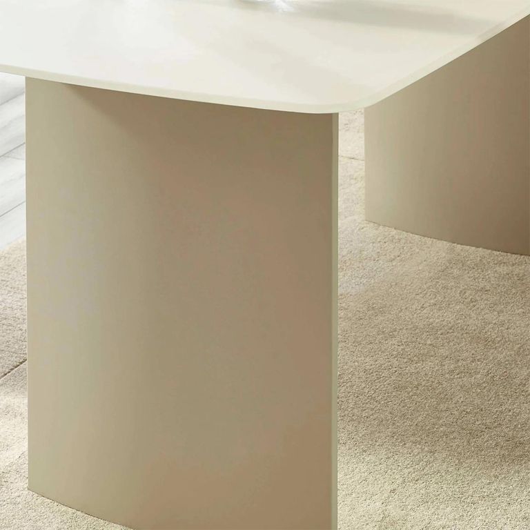 Element Dining Table - 180cm - 8 Seater - Matt Cream - Glass and Wood