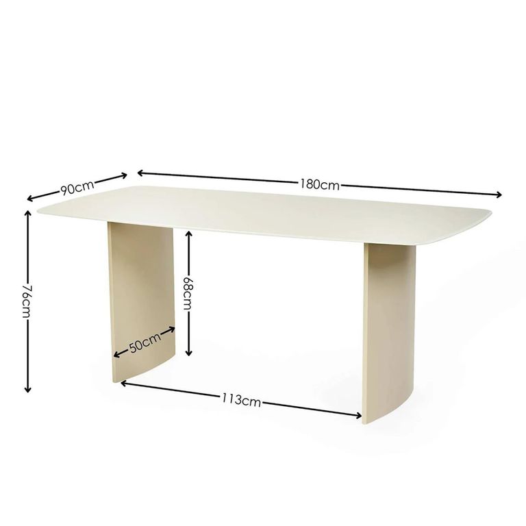 Element Dining Table - 180cm - 8 Seater - Matt Cream - Glass and Wood