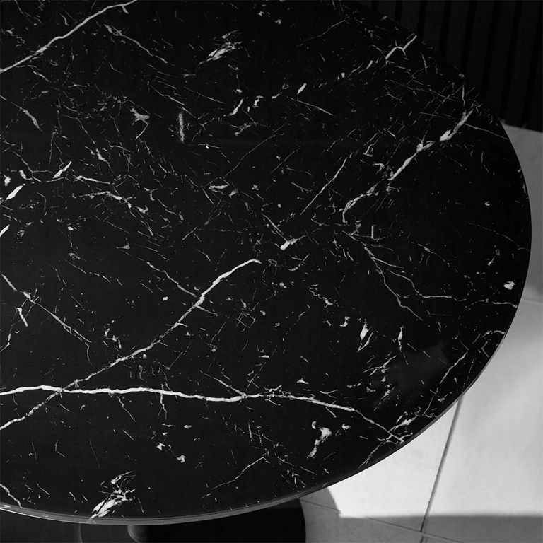 Luca Dining Table - 100cm - 4 Seater - Round - Black - Marble Effect and Metal