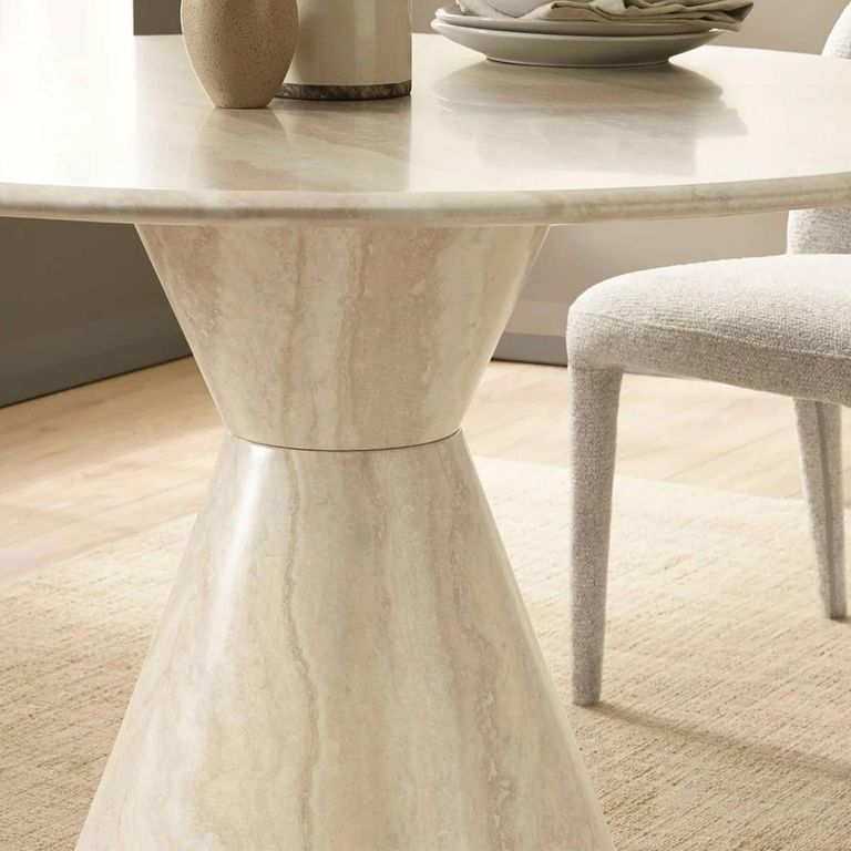 Verona Dining Table - 120cm - 6 Seater - Round - Cone Base - Cream - Marble Effect