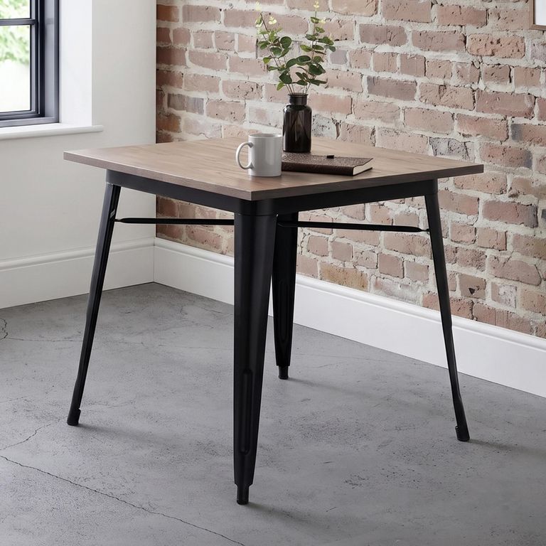 Grafton Dining Table - 80cm - 4 Seater - Square - Black - Elm Wood and Metal