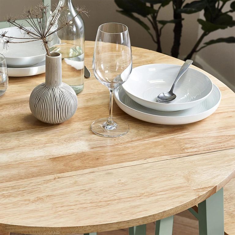 Linwood Drop Leaf Dining Table - 55cm-90cm - 2-4 Seater - Round - Natural and Sage Green Painted - Oak Effect