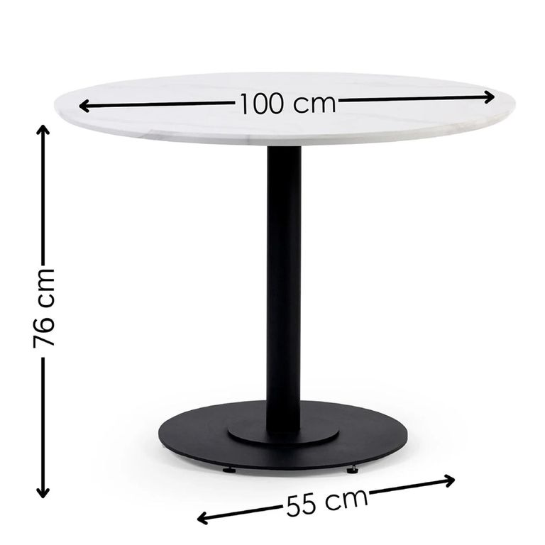 Luca Dining Table - 100cm - 4 Seater - Round - White and Black - Marble Effect and Metal