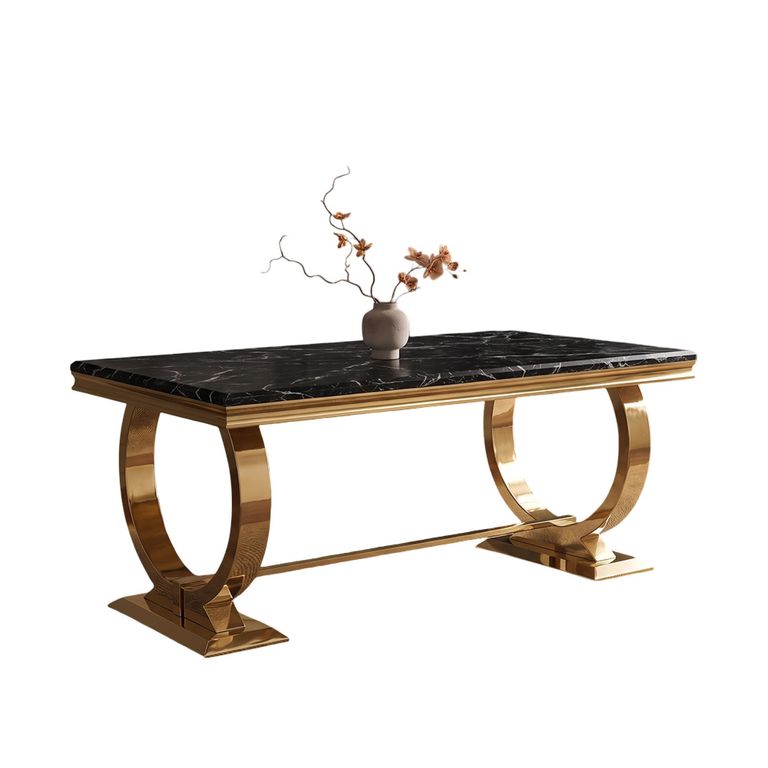 Glacier Dining Table - 180cm - 6 Seater - Black Marble & Gold