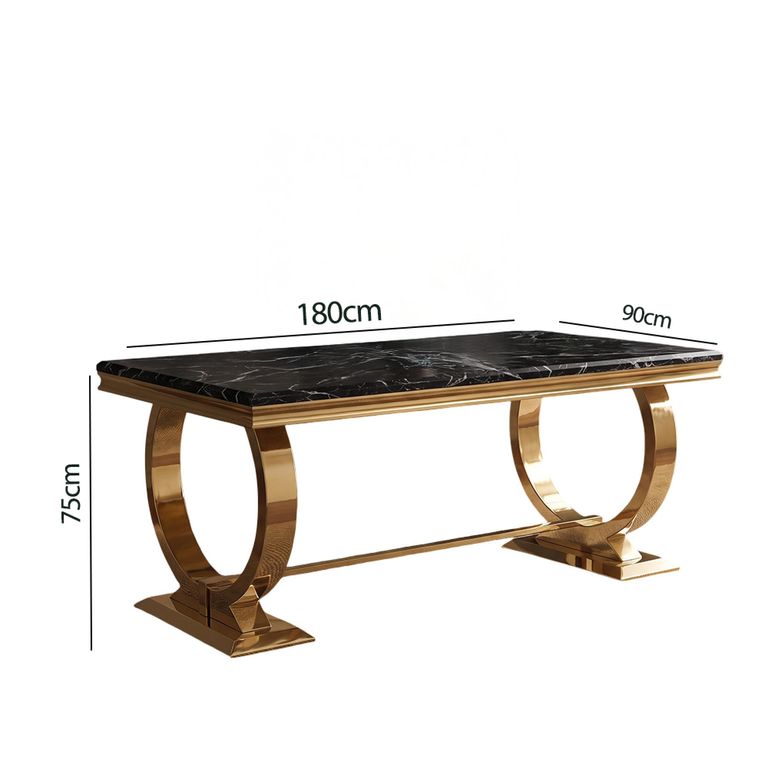 Glacier Dining Table - 180cm - 6 Seater - Black Marble & Gold