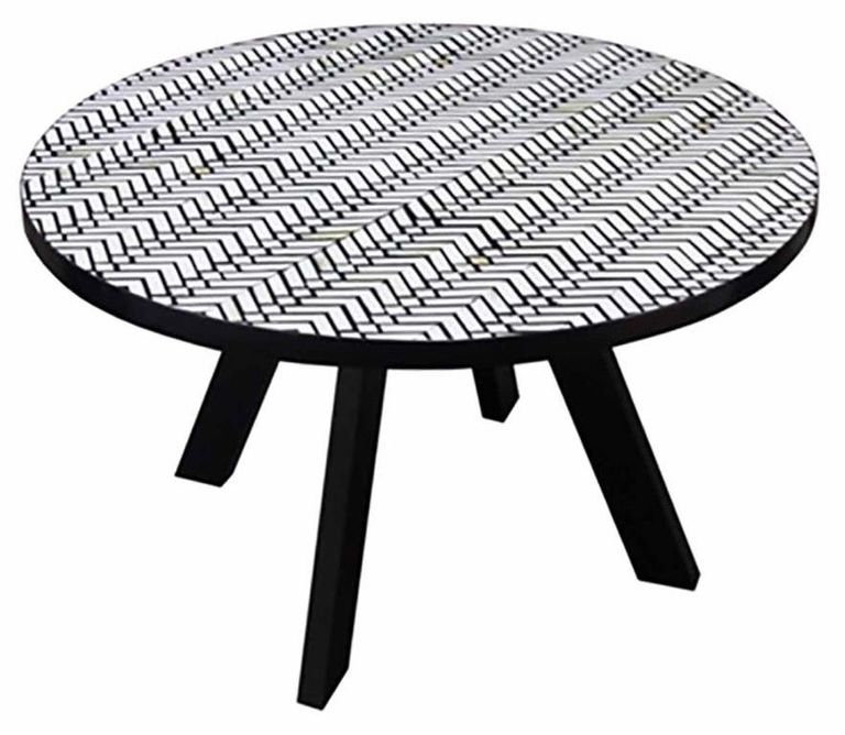 Allentown Monochrome Chevron Inlay Print 4 Seater Round Dining Table