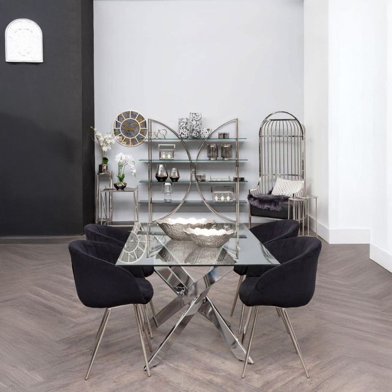 Allure Dining Table - 6 Seater - 150cm - Chrome Glass - Intersected Legs