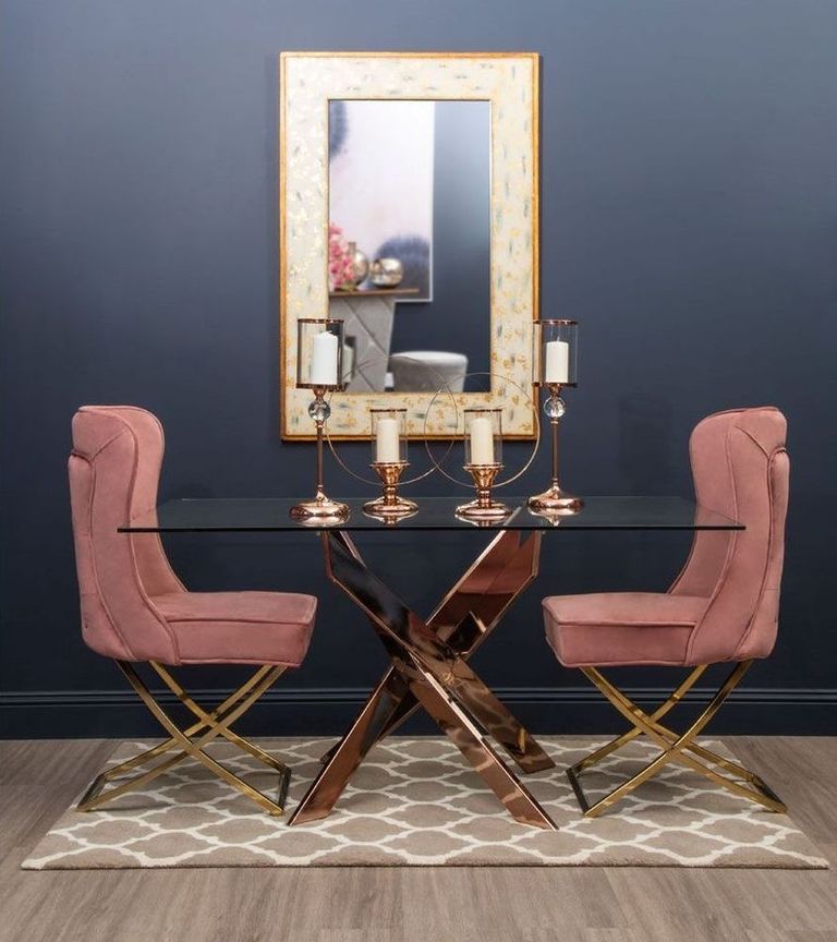 Allure Dining Table - 6 Seater - 150cm - Rose Gold Glass