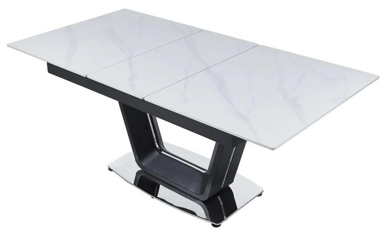Alpha 6-8 Seater White Ceramic Extending Dining Table with Black Base - 140cm-180cm