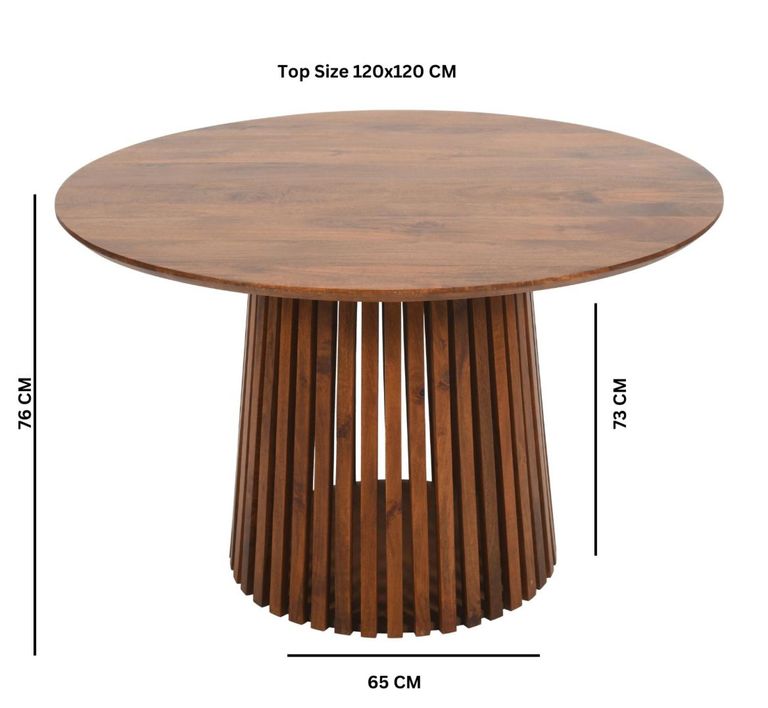Amber Slatted Mango Wood 4 Seater Round Dining Table