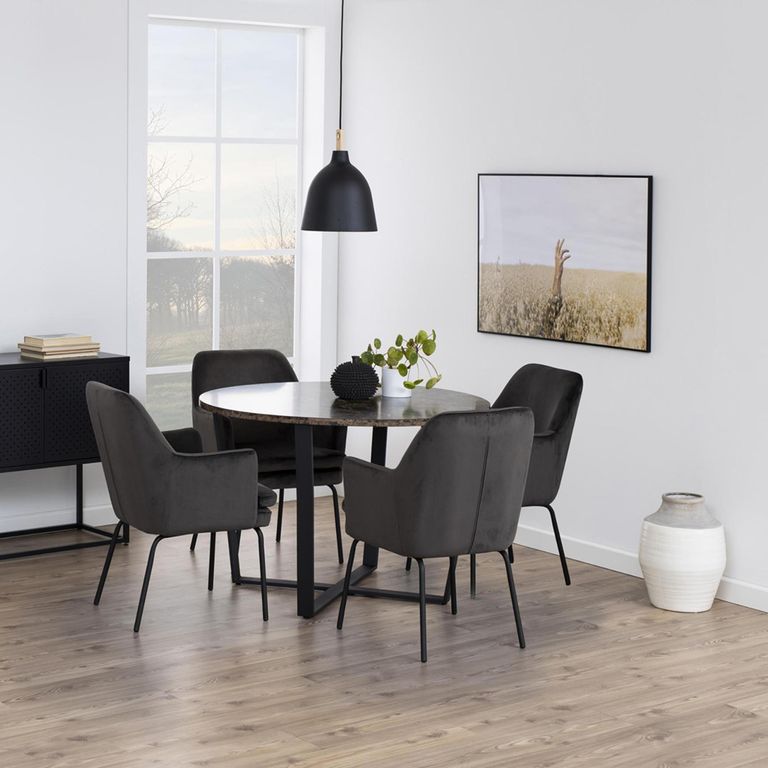 Amble Dining Table - 4 Seater - Round - 110cm - Brown Marble Effect