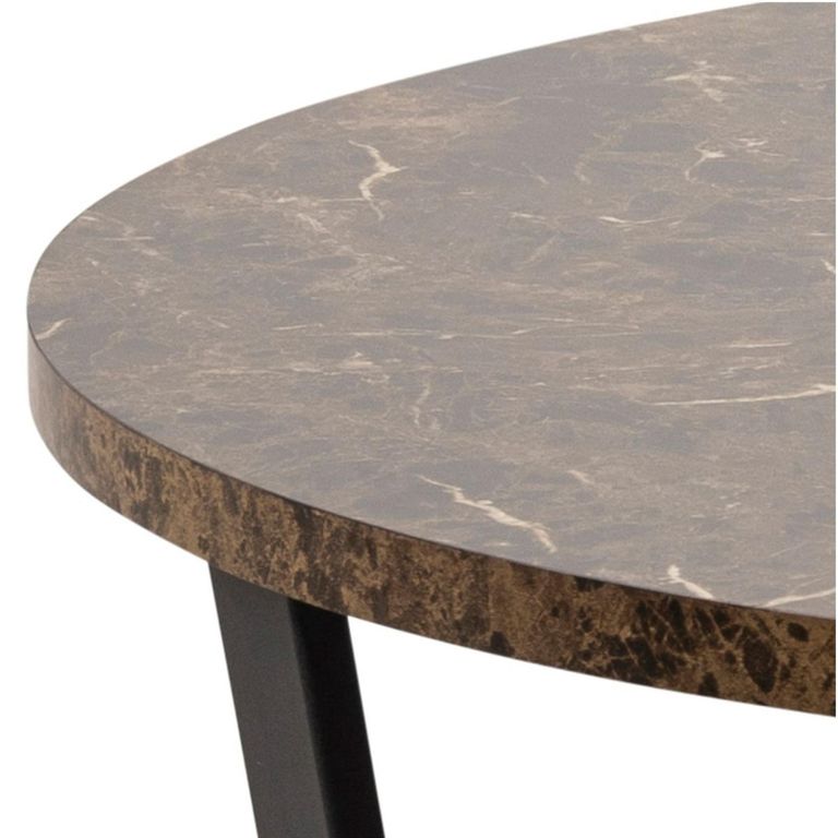 Amble Brown Marble Effect 4 Seater Round Dining Table with Black Legs