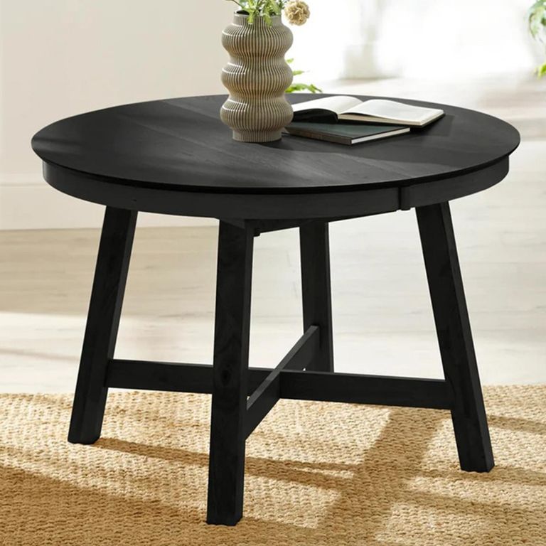 Annika Extending Dining Table - 115cm-154cm - 6-8 Seater - Round - Black - Oak Veneer