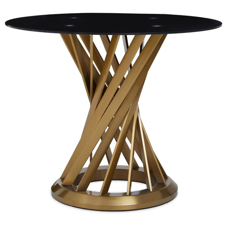 Anzio Dining Table - 2 Seater - 90cm - Round - Black Glass with Gold Base