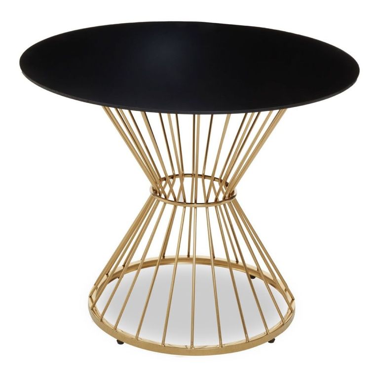Anzio Dining Table - 2 Seater - 90cm - Round - Black Glass with Gold Hourglass Base