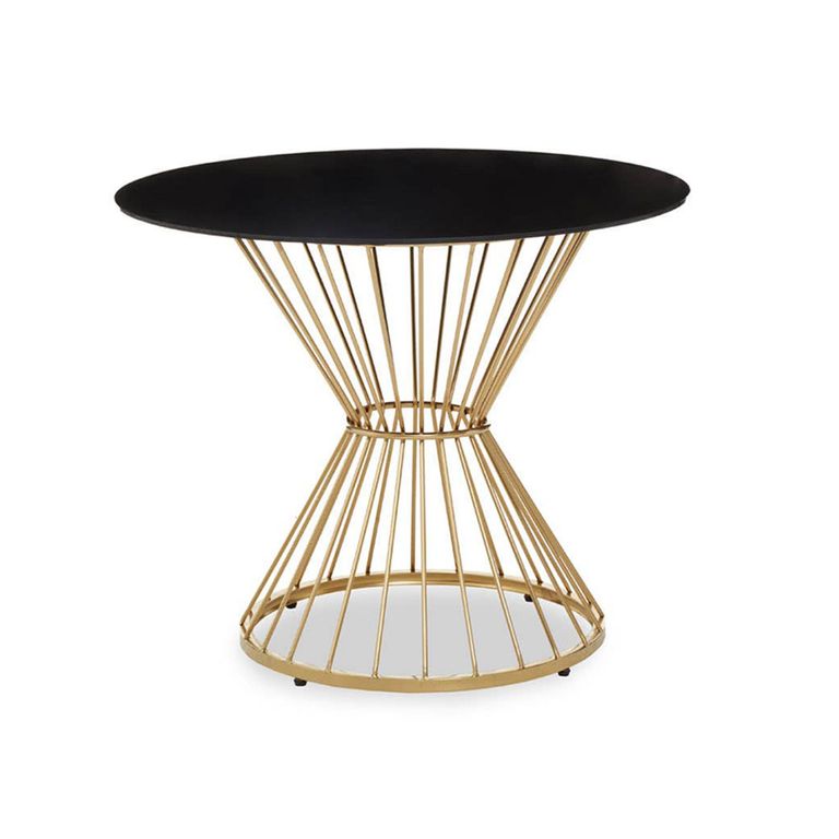 Anzio Dining Table - 2 Seater - 90cm - Round - Black Glass with Gold Hourglass Base
