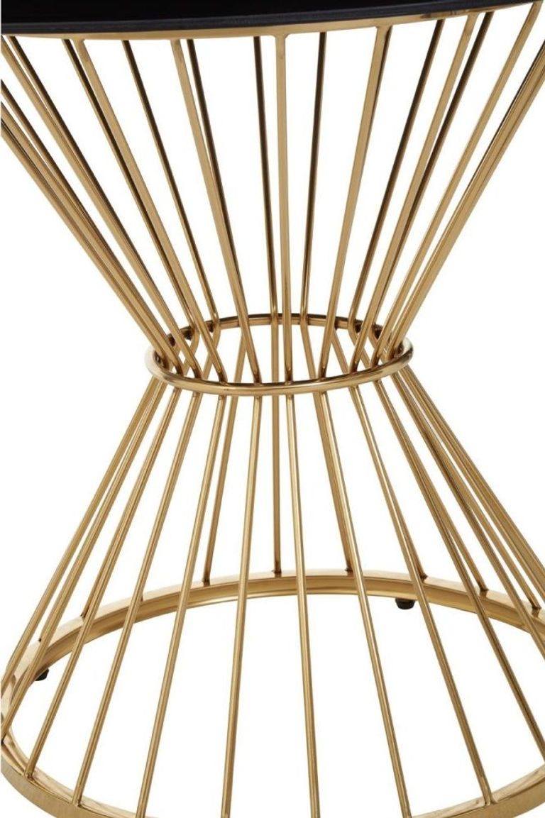 Anzio Dining Table - 2 Seater - 90cm - Round - Black Glass with Gold Hourglass Base