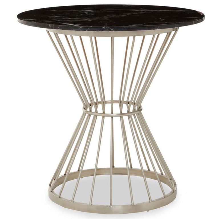 Anzio Dining Table - 2 Seater - 70cm - Round - Black Marble with Silver Hourglass Base