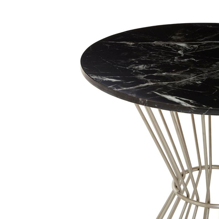 Anzio Dining Table - 2 Seater - 70cm - Round - Black Marble with Silver Hourglass Base