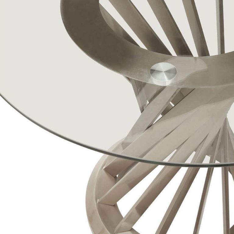 Anzio Dining Table - 2 Seater - 90cm - Round - Clear Glass with Silver Hourglass Base