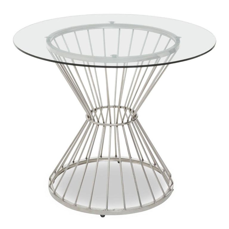 Anzio Dining Table - 2 Seater - 90cm - Round - Clear Glass with Wireframe Hourglass Base
