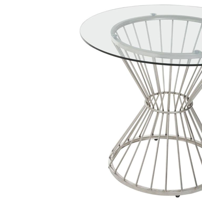 Anzio Dining Table - 2 Seater - 90cm - Round - Clear Glass with Wireframe Hourglass Base