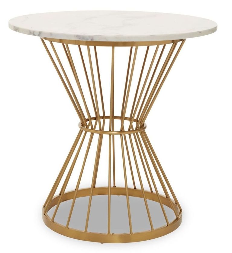 Anzio Dining Table - 2 Seater - 70cm - Round - White Marble with Gold Hourglass Base