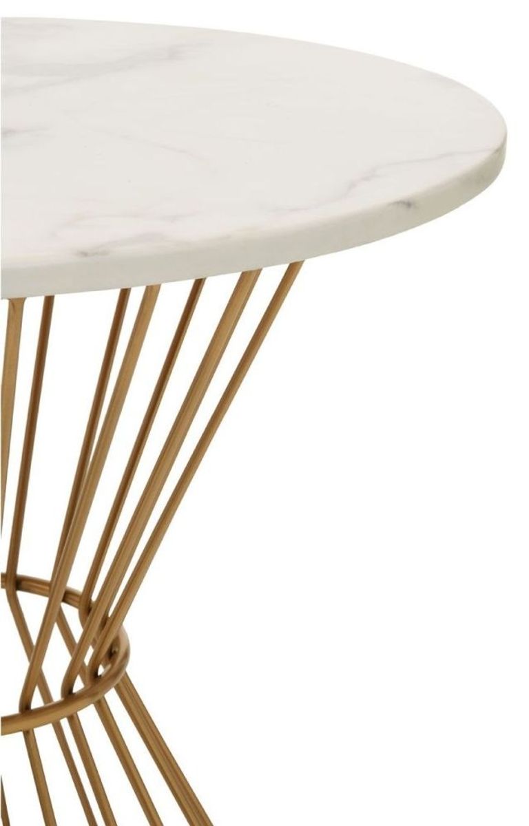 Anzio Dining Table - 2 Seater - 70cm - Round - White Marble with Gold Hourglass Base