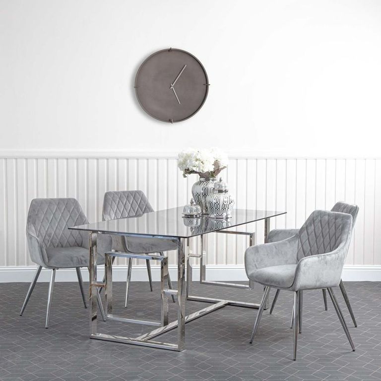 Apex Dining Table - 6 Seater - 160cm - Smoked Glass and Chrome