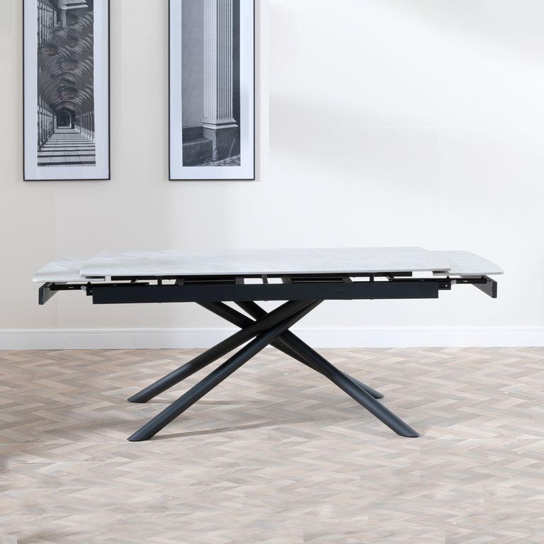 Apollo 6-8 Seater White Ceramic Extending Dining Table with Black Base - 160cm-220cm