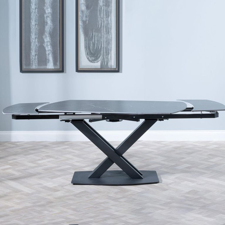 Arctic 6-8 Seater Black Ceramic Swivel Top Extending Dining Table with Cross Base - 140cm-200cm