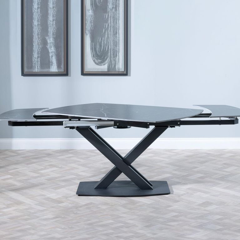 Arctic 6-8 Seater Black Ceramic Swivel Top Extending Dining Table with Cross Base - 140cm-200cm