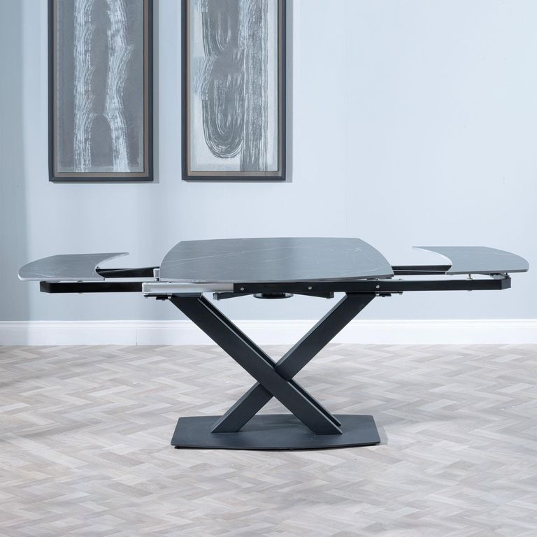 Arctic 6-8 Seater Black Ceramic Swivel Top Extending Dining Table with Cross Base - 140cm-200cm
