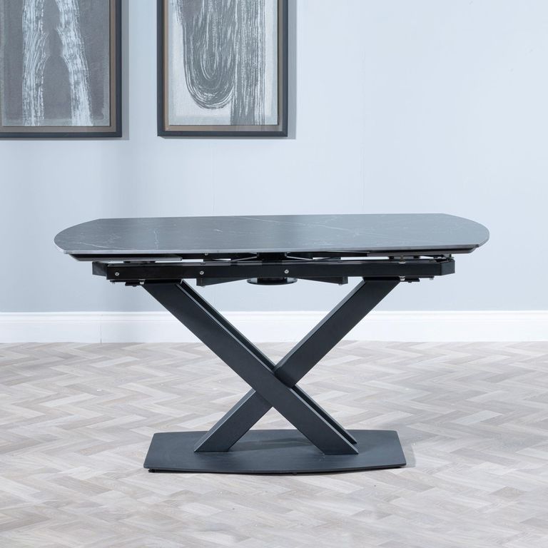 Arctic 6-8 Seater Black Ceramic Swivel Top Extending Dining Table with Cross Base - 140cm-200cm
