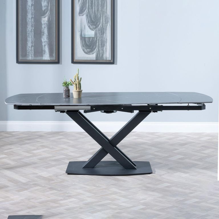 Arctic 6-8 Seater Black Ceramic Swivel Top Extending Dining Table with Cross Base - 140cm-200cm