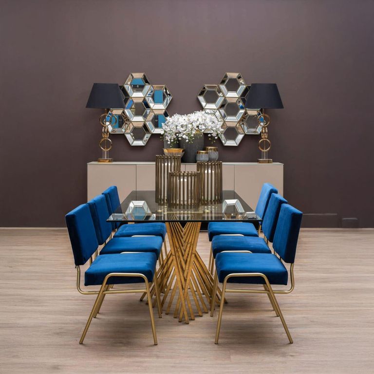 Arezzo Dining Table - 6 Seater - 180cm - Clear Glass with Gold Base