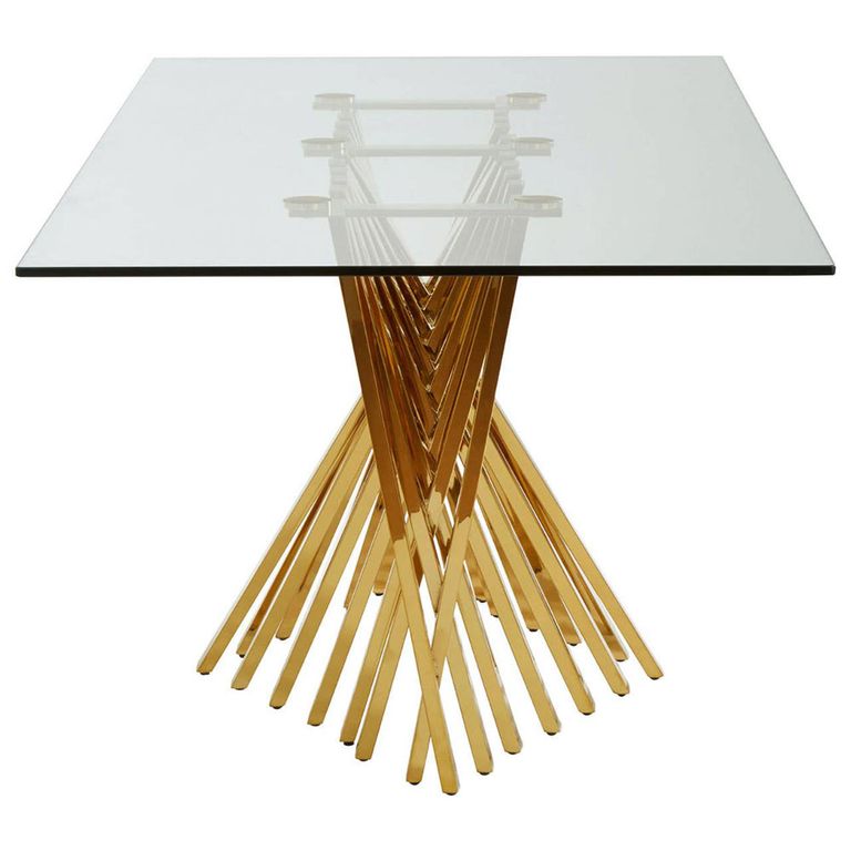 Arezzo Dining Table - 6 Seater - 180cm - Clear Glass with Gold Base
