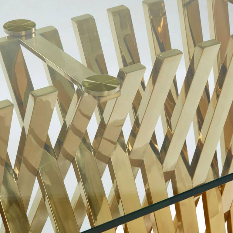 Arezzo Dining Table - 6 Seater - 180cm - Clear Glass with Gold Base