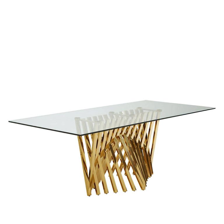 Arezzo Dining Table - 8 Seater - 200cm - Clear Glass with Gold Base
