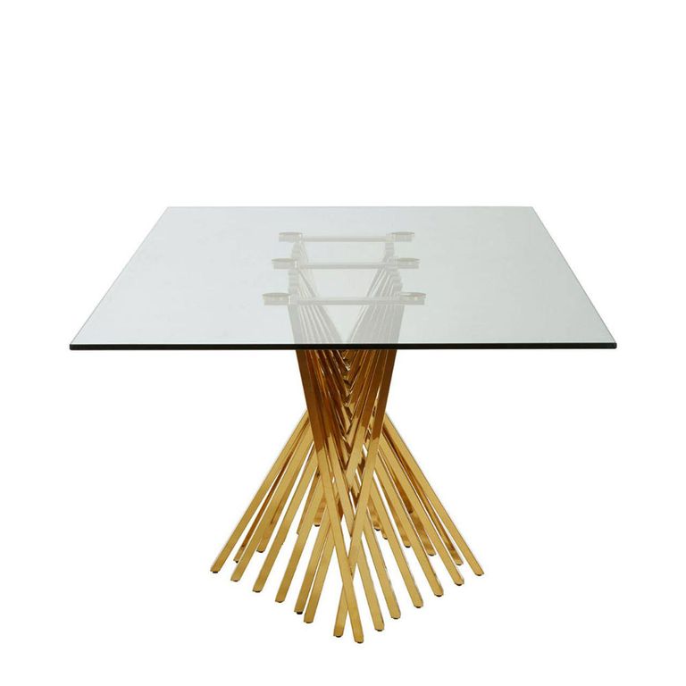 Arezzo Dining Table - 8 Seater - 200cm - Clear Glass with Gold Base