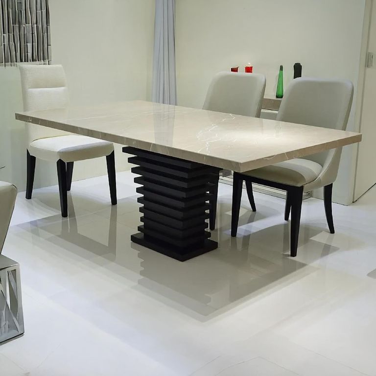 Ark Dining Table - Marble with Wooden Pedestal Base - Variation Available