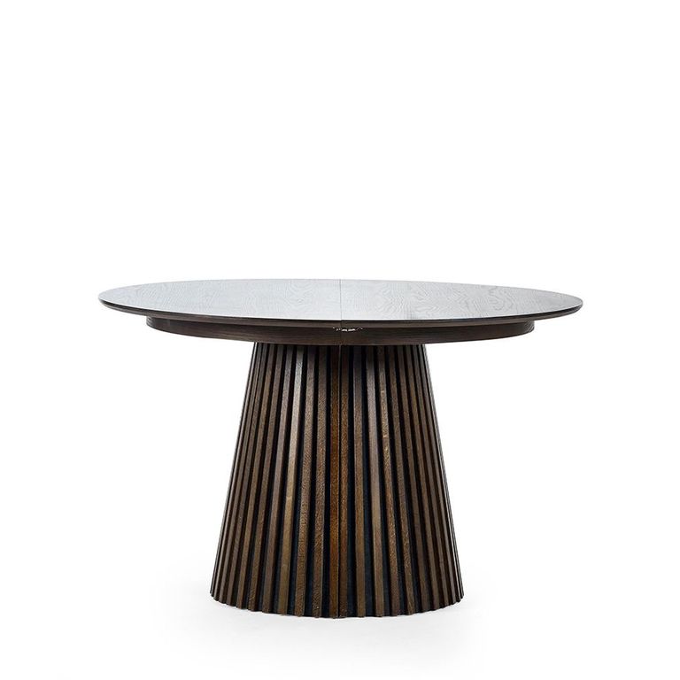 Arya Dark Oak Slatted Round Extending Dining Table - 120cm-200cm - 4-8 Seater