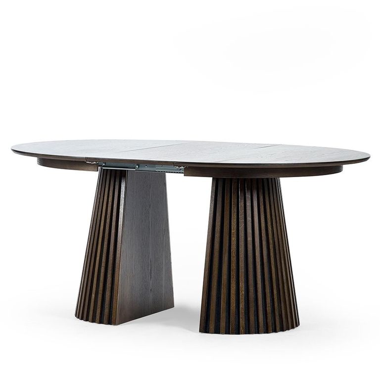 Arya Dark Oak Slatted Round Extending Dining Table - 120cm-200cm - 4-8 Seater