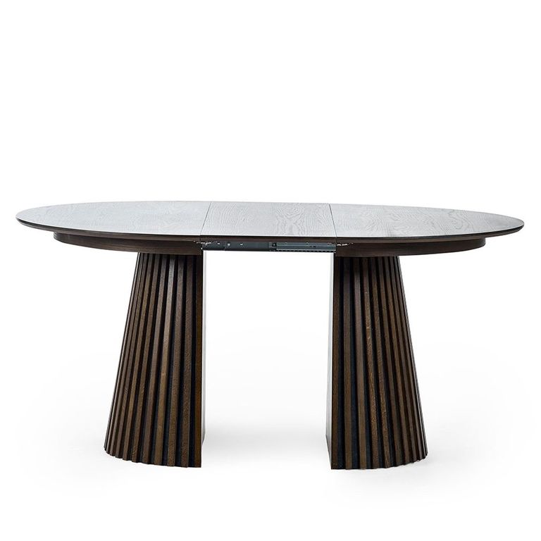 Arya Dark Oak Slatted Round Extending Dining Table - 120cm-200cm - 4-8 Seater